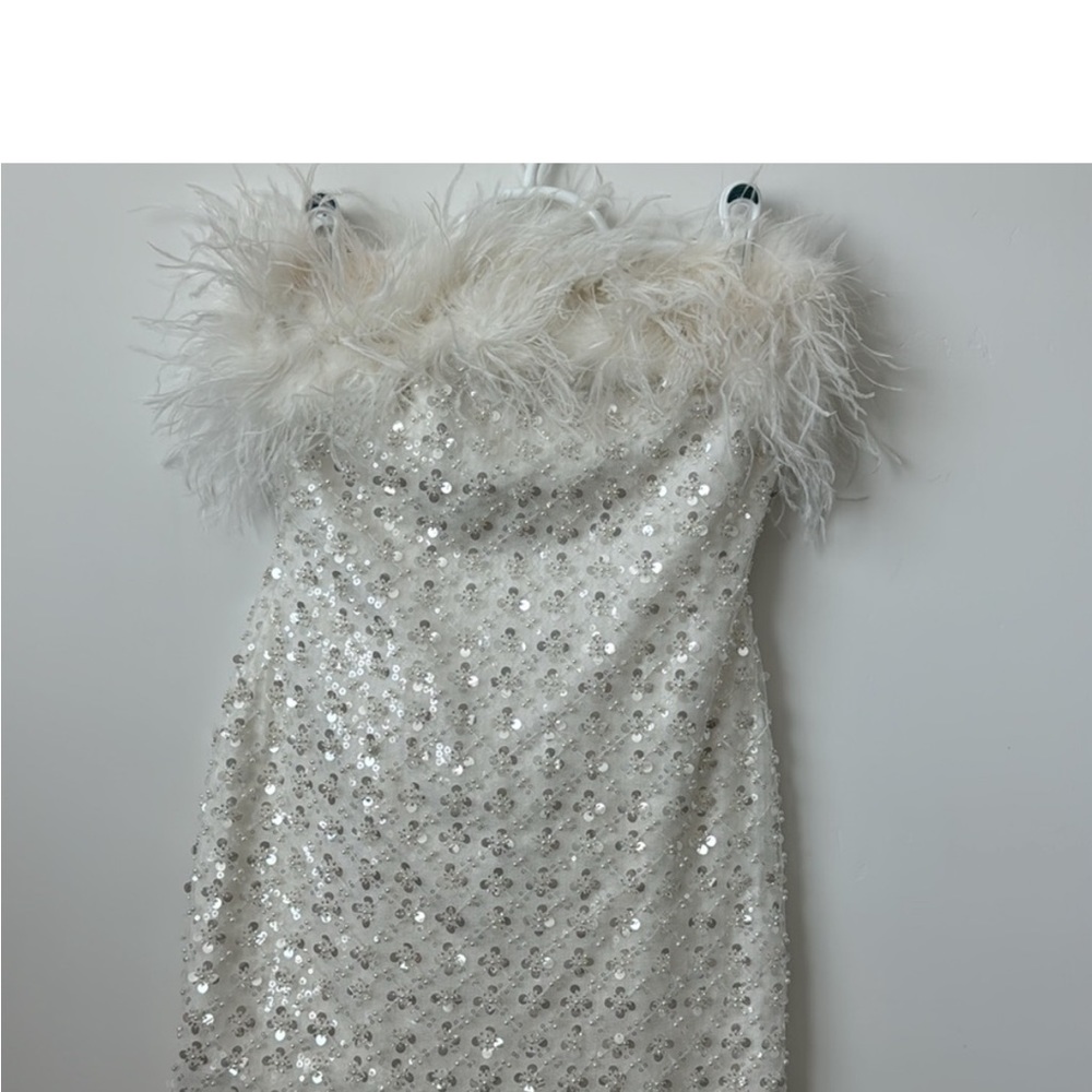 NADINE MERABI White Feather Mini Dress - Picture 4 of 10
